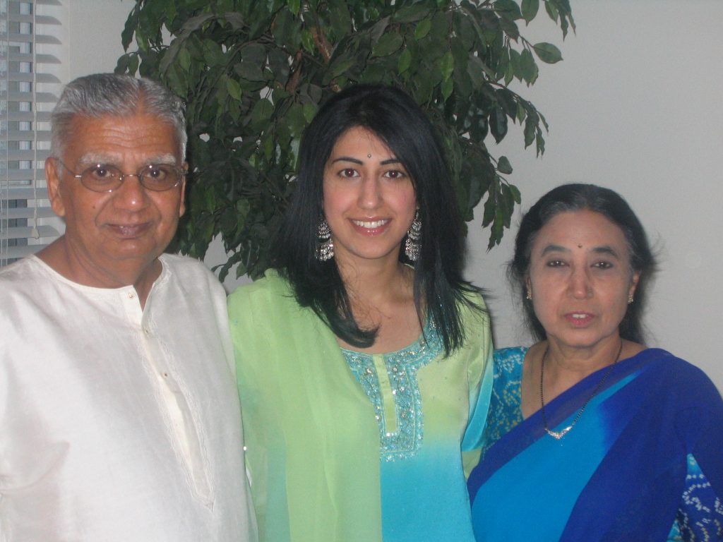 Avani Desai and parents who were immigrants from India